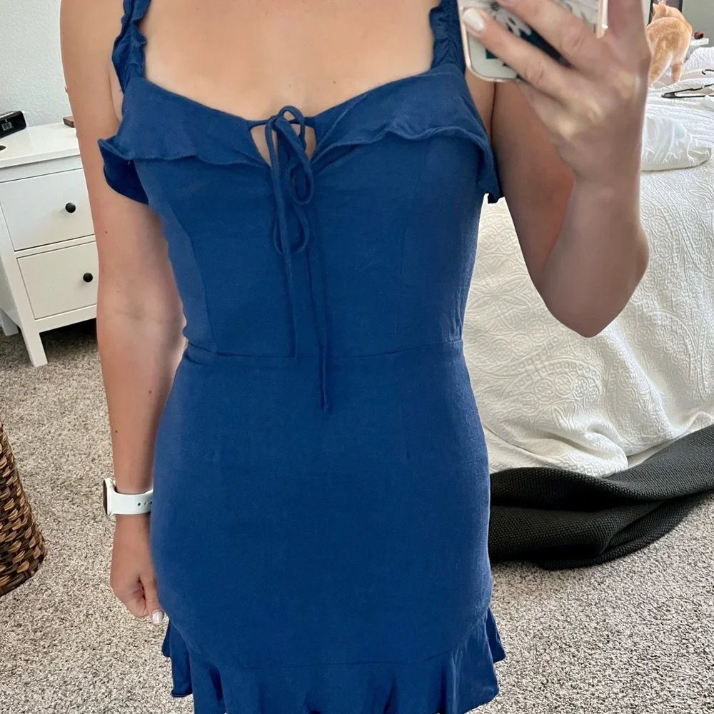Navy Ruffle Dress - Picture 2 of 3
